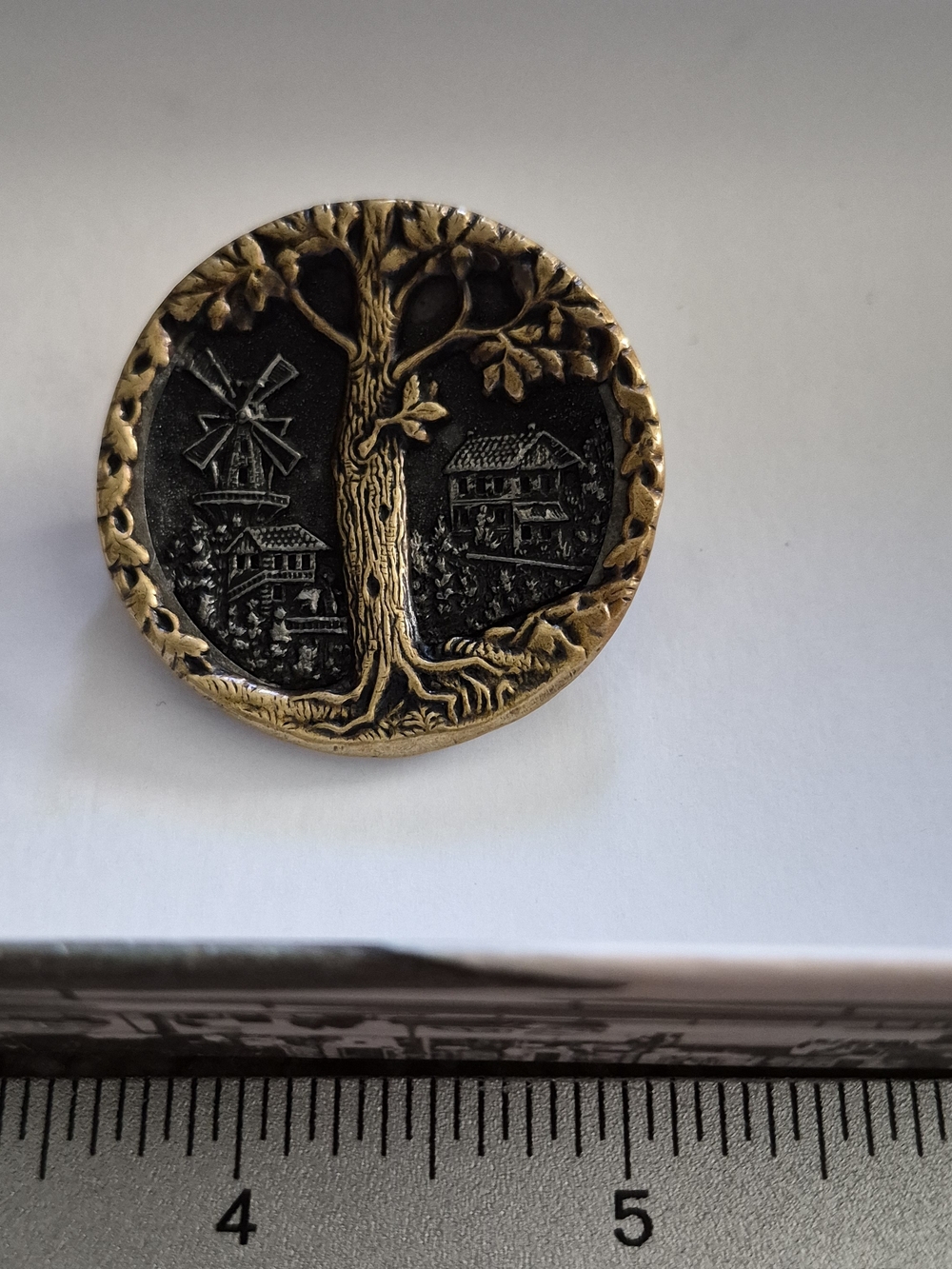 Antique Victorian Brass Button - Charter Oak with Windmill Brass 1890's